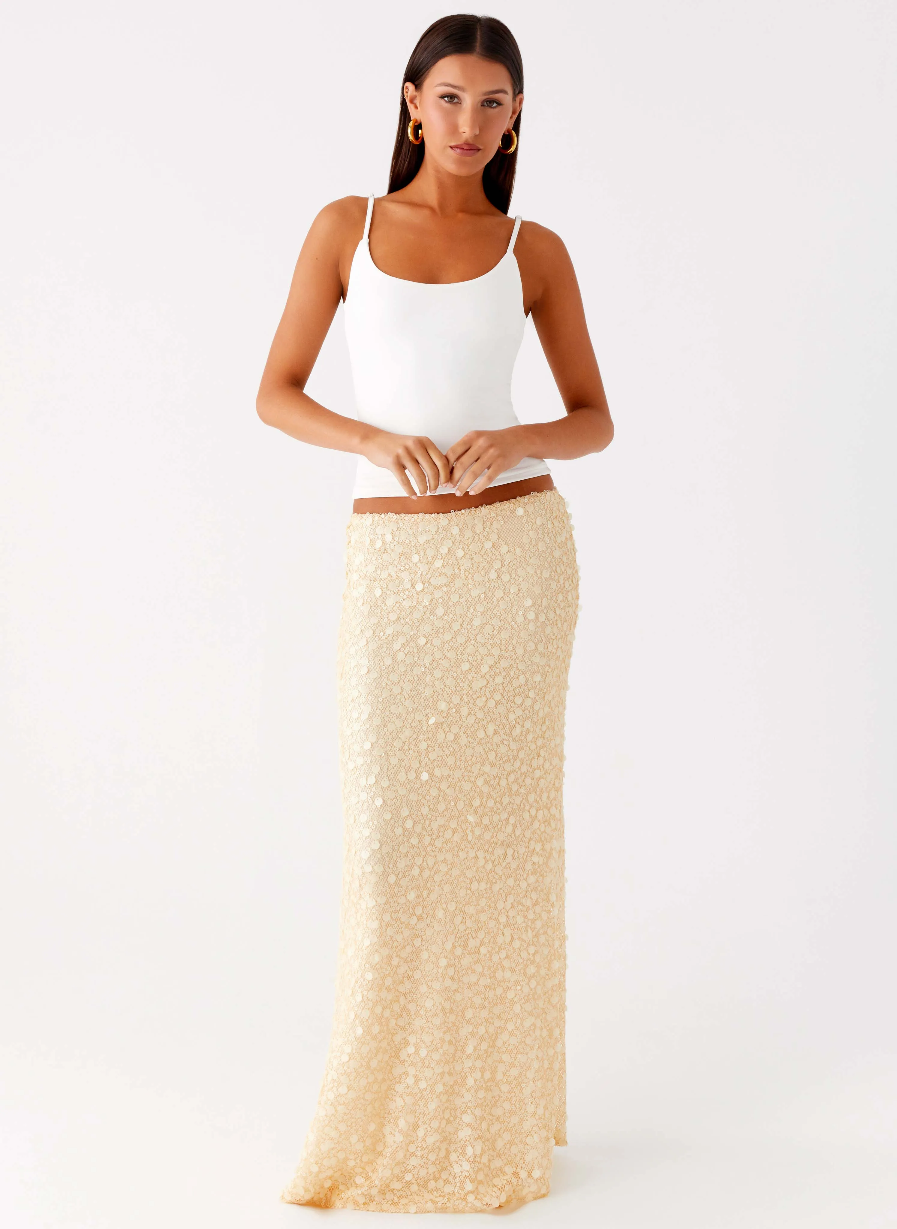 Honestly Sequin Maxi Skirt - Yellow Water Resistant Finish Day To Night