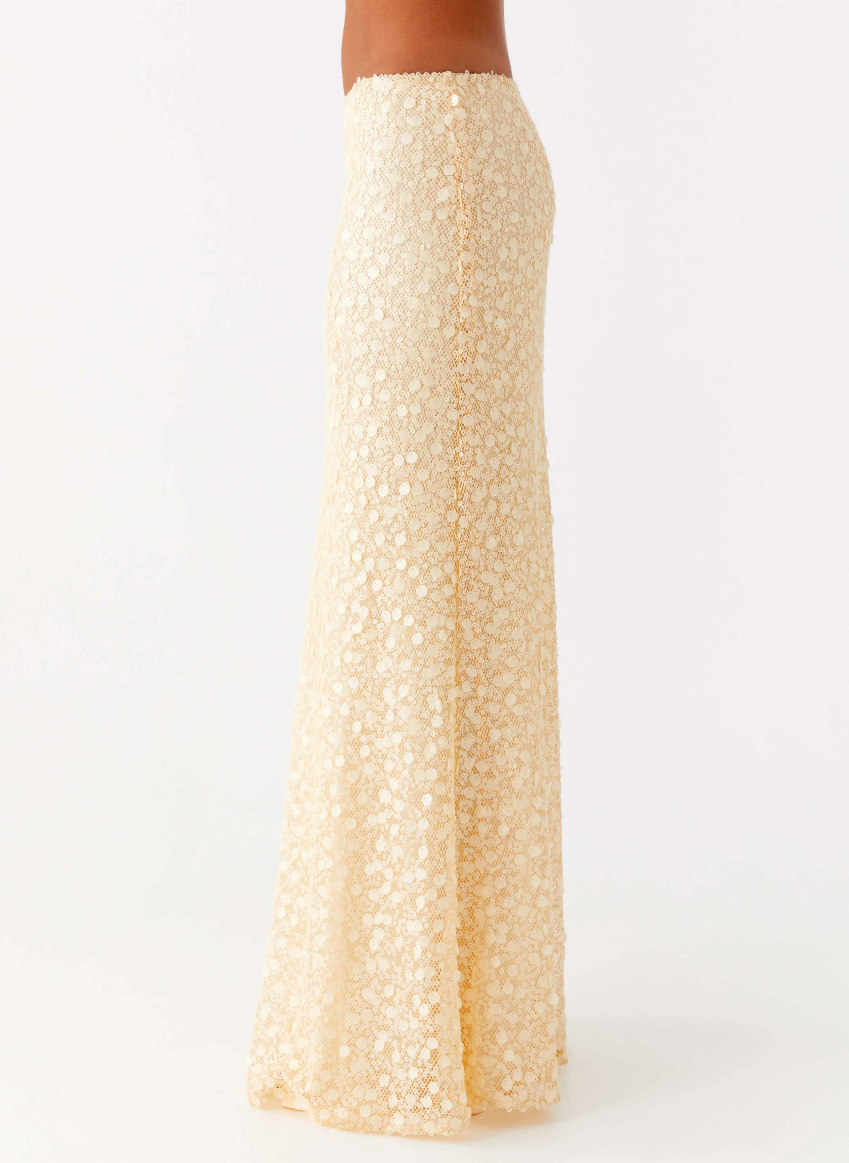 Honestly Sequin Maxi Skirt - Yellow ReflectiveTrim