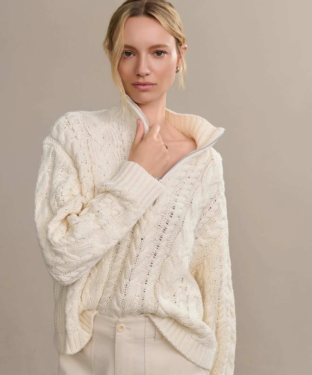 ConvertibleCollarSystem Quick Dry Technology Cotton Cable Half Zip