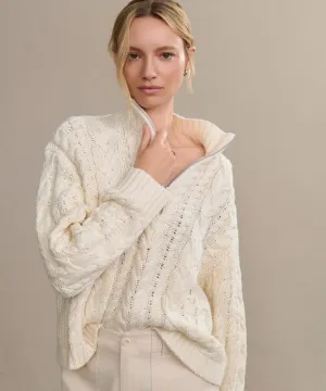 Hooded Frame Cotton Cable Half Zip ConvertibleCollarSystem Quick Dry Technology Cotton Cable Half Zip