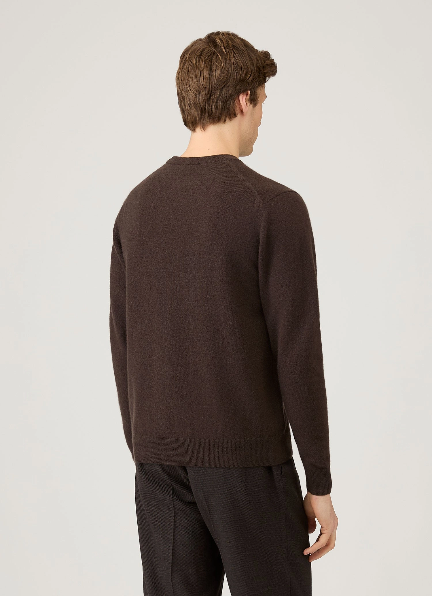 Easy Care Material Brushed Inner Layer Men's Cashmere Crew Neck Jumper in Truffle