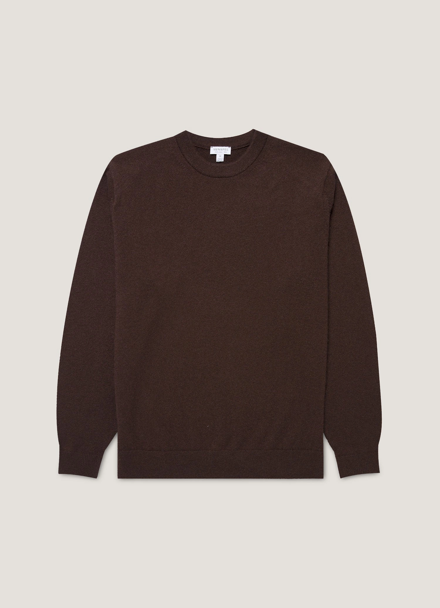 GarmentDyed Finish Minimal Shrinkage Men's Cashmere Crew Neck Jumper in Truffle