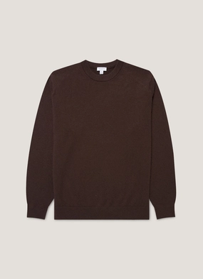 Hooded Collar Men's Cashmere Crew Neck Jumper in Truffle GarmentDyed Finish Minimal Shrinkage Men's Cashmere Crew Neck Jumper in Truffle