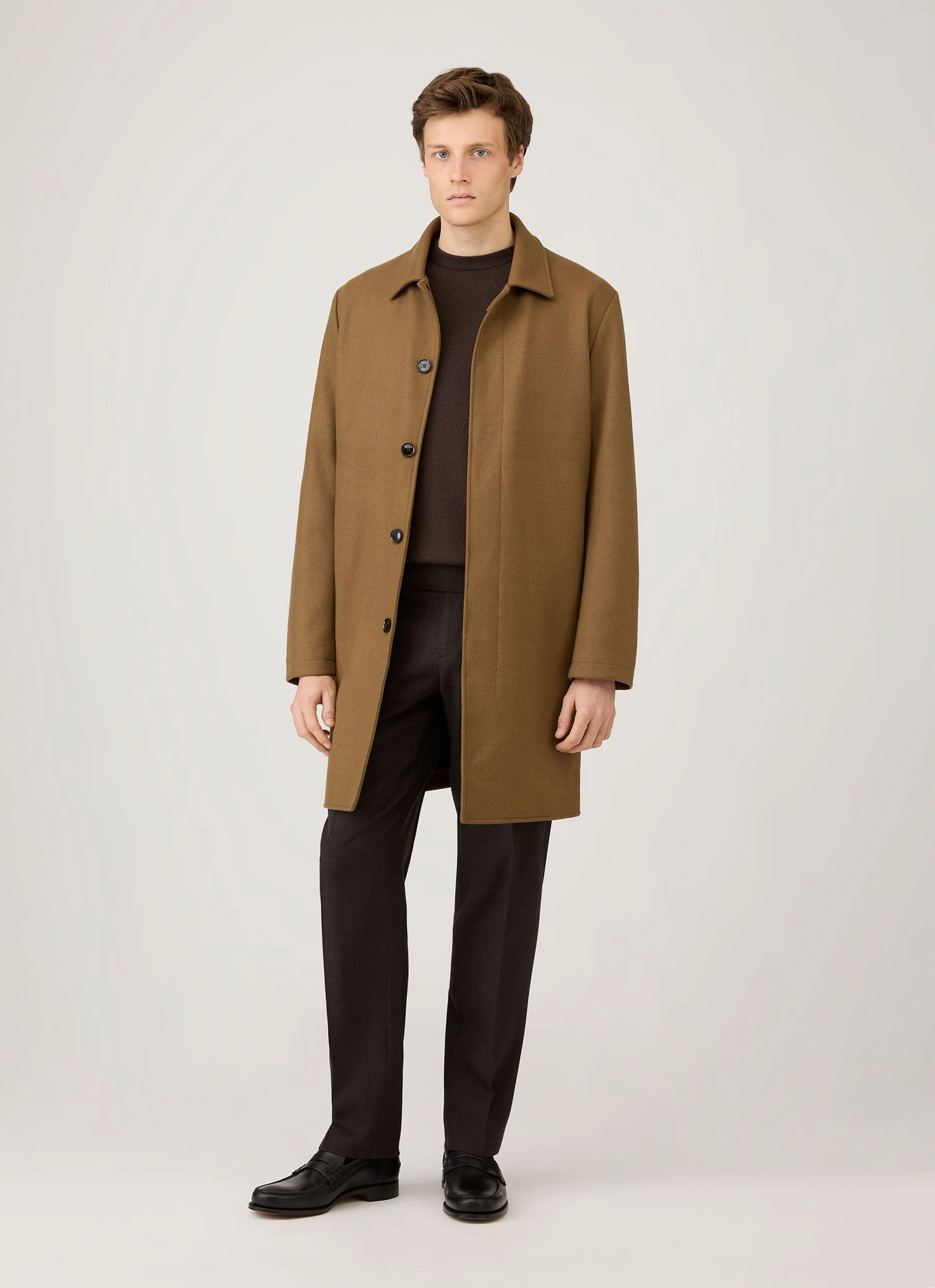 Men's Cashmere Crew Neck Jumper in Truffle Flexible Edging MoistureWicking