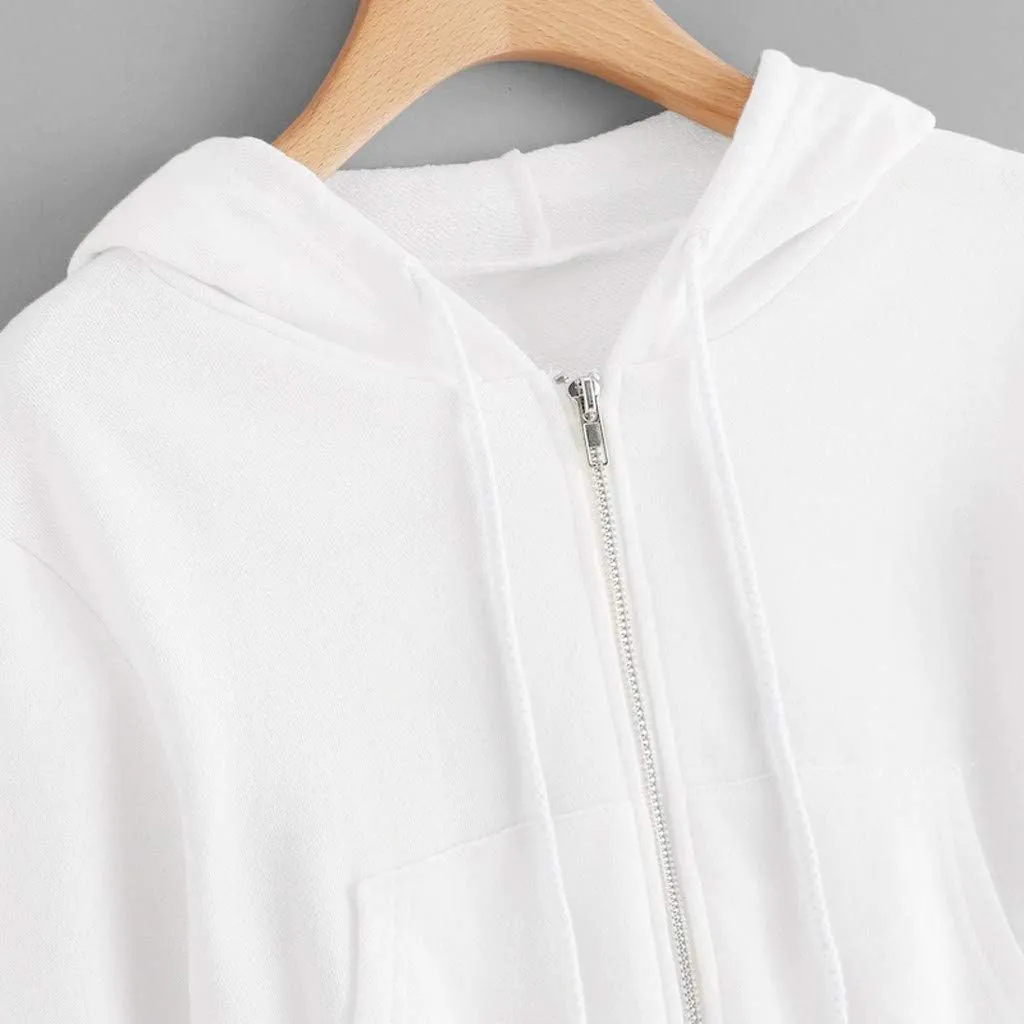 Hoodies for Women White Cropped Zip Up Hoodie Trendy Teen Girls Crop Top Jackets Casual Cute Cropped Hooded Jacket