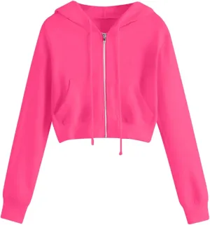 Hoodies for Women White Cropped Zip Up Hoodie Trendy Teen Girls Crop Top Jackets Casual Cute Cropped Hooded Jacket