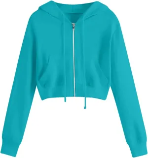 Hoodies for Women White Cropped Zip Up Hoodie Trendy Teen Girls Crop Top Jackets Casual Cute Cropped Hooded Jacket