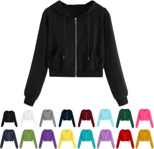 Hoodies for Women White Cropped Zip Up Hoodie Trendy Teen Girls Crop Top Jackets Casual Cute Cropped Hooded Jacket