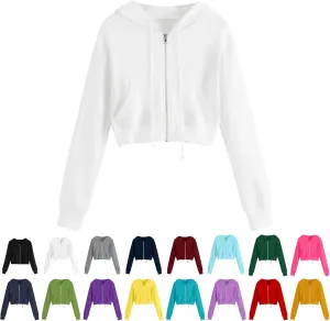 Hoodies for Women White Cropped Zip Up Hoodie Trendy Teen Girls Crop Top Jackets Casual Cute Cropped Hooded Jacket