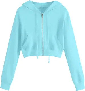 Hoodies for Women White Cropped Zip Up Hoodie Trendy Teen Girls Crop Top Jackets Casual Cute Cropped Hooded Jacket