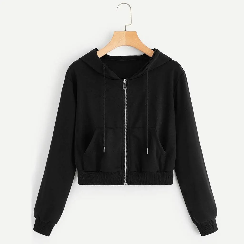 Hoodies for Women White Cropped Zip Up Hoodie Trendy Teen Girls Crop Top Jackets Casual Cute Cropped Hooded Jacket