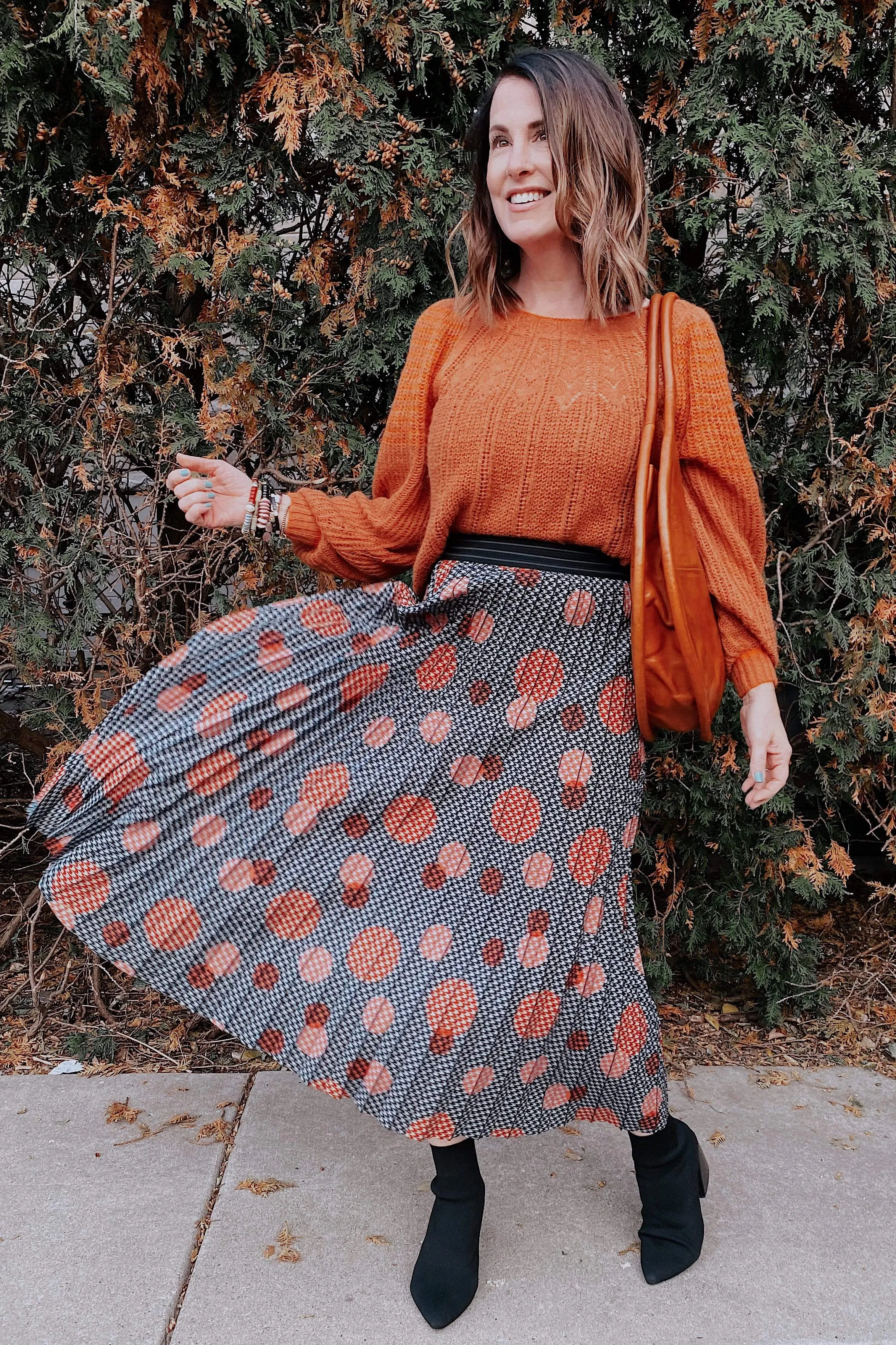 Ingrid Pleated Skirt -  Congo Dot Road Trip Effortless Feel