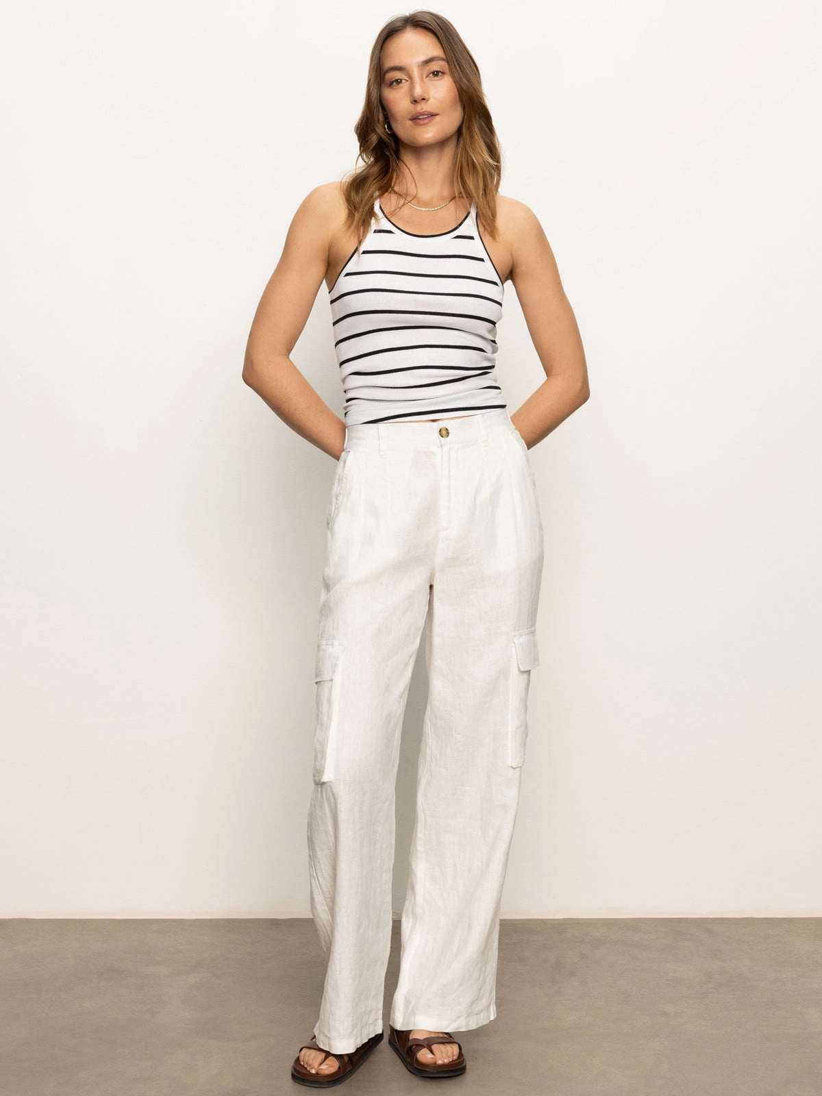 Hopper Semi High Rise Cargo Pant Bleached White Flat Lock Seams Casual Flex