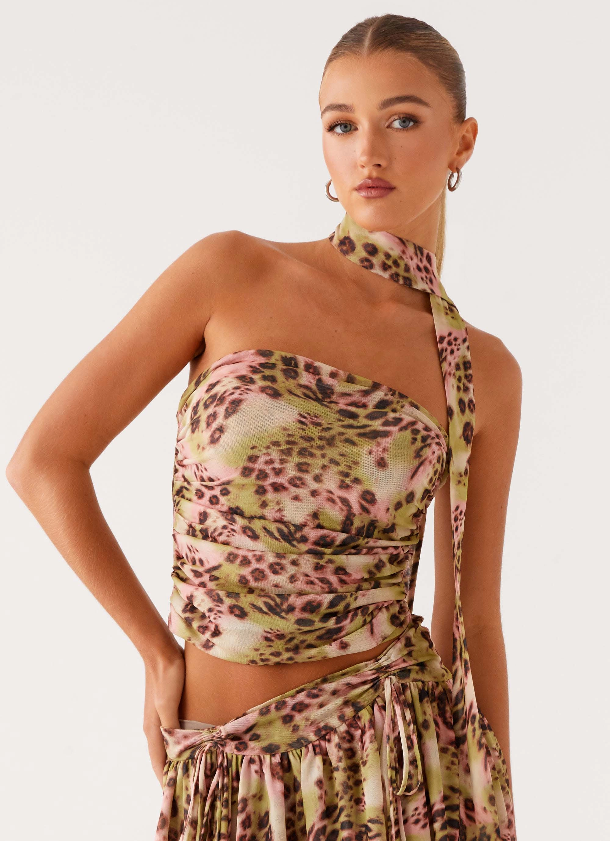 Hot Like Me Scarf Top - Swirl Leopard High Stretch Fabric