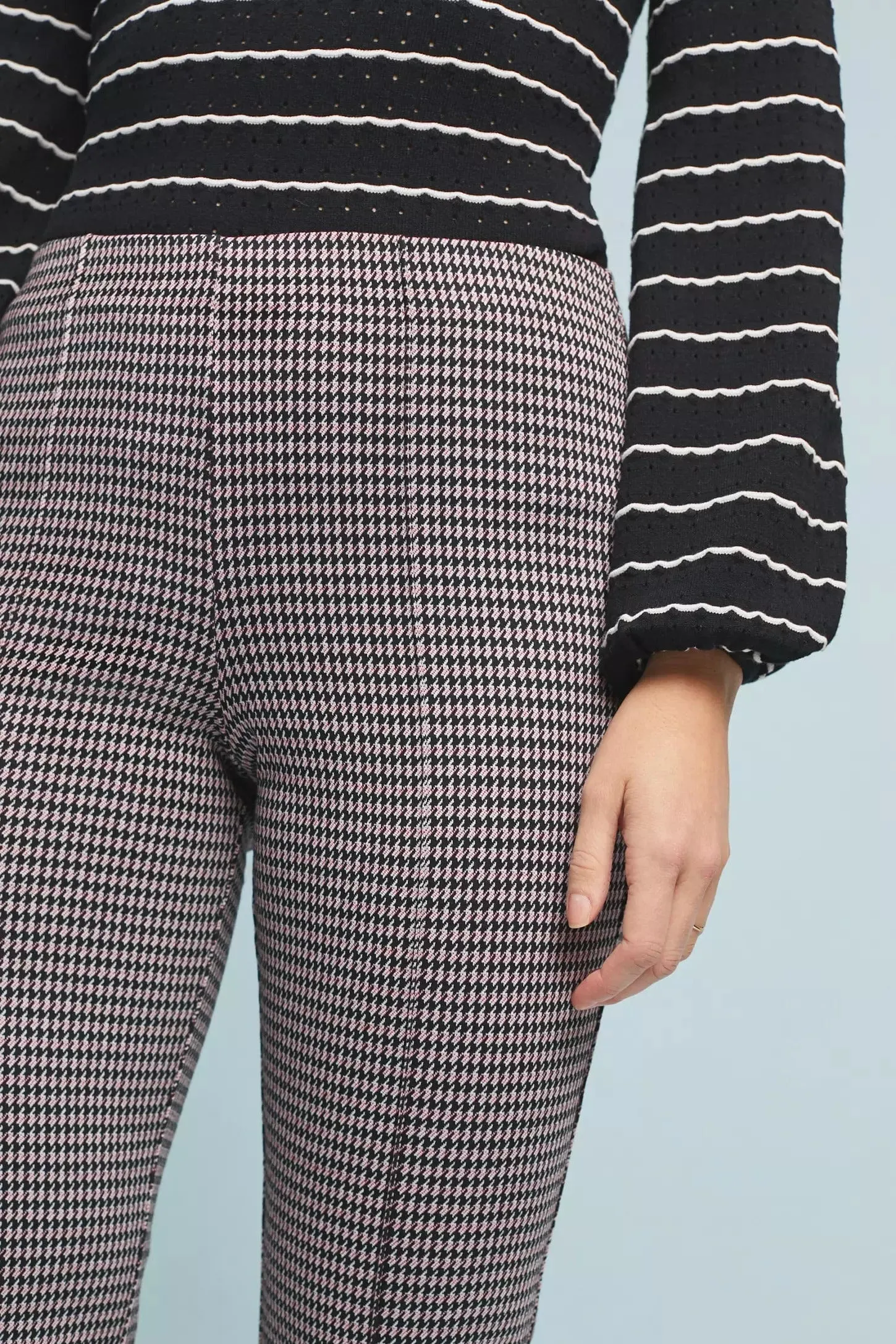 Quick Access Zippers Houndstooth Flare Pants