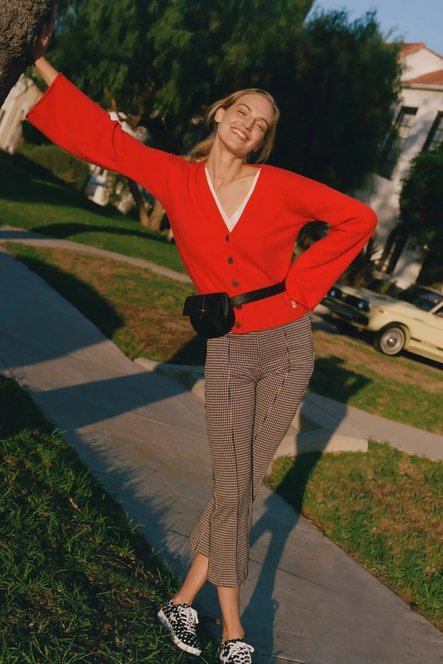 Houndstooth Flare Pants Casual Fit