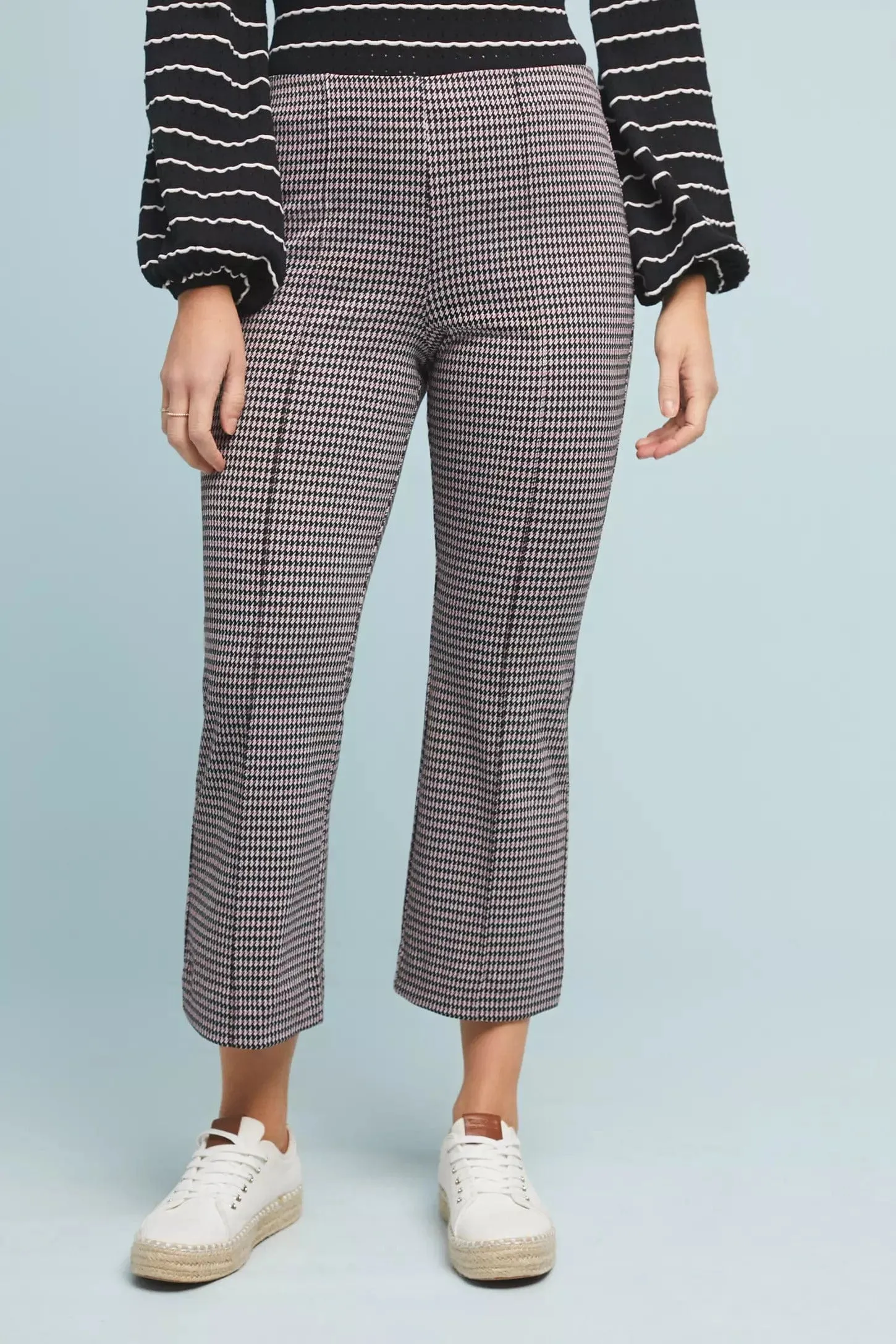 Durable Twill Comfort for All Houndstooth Flare Pants