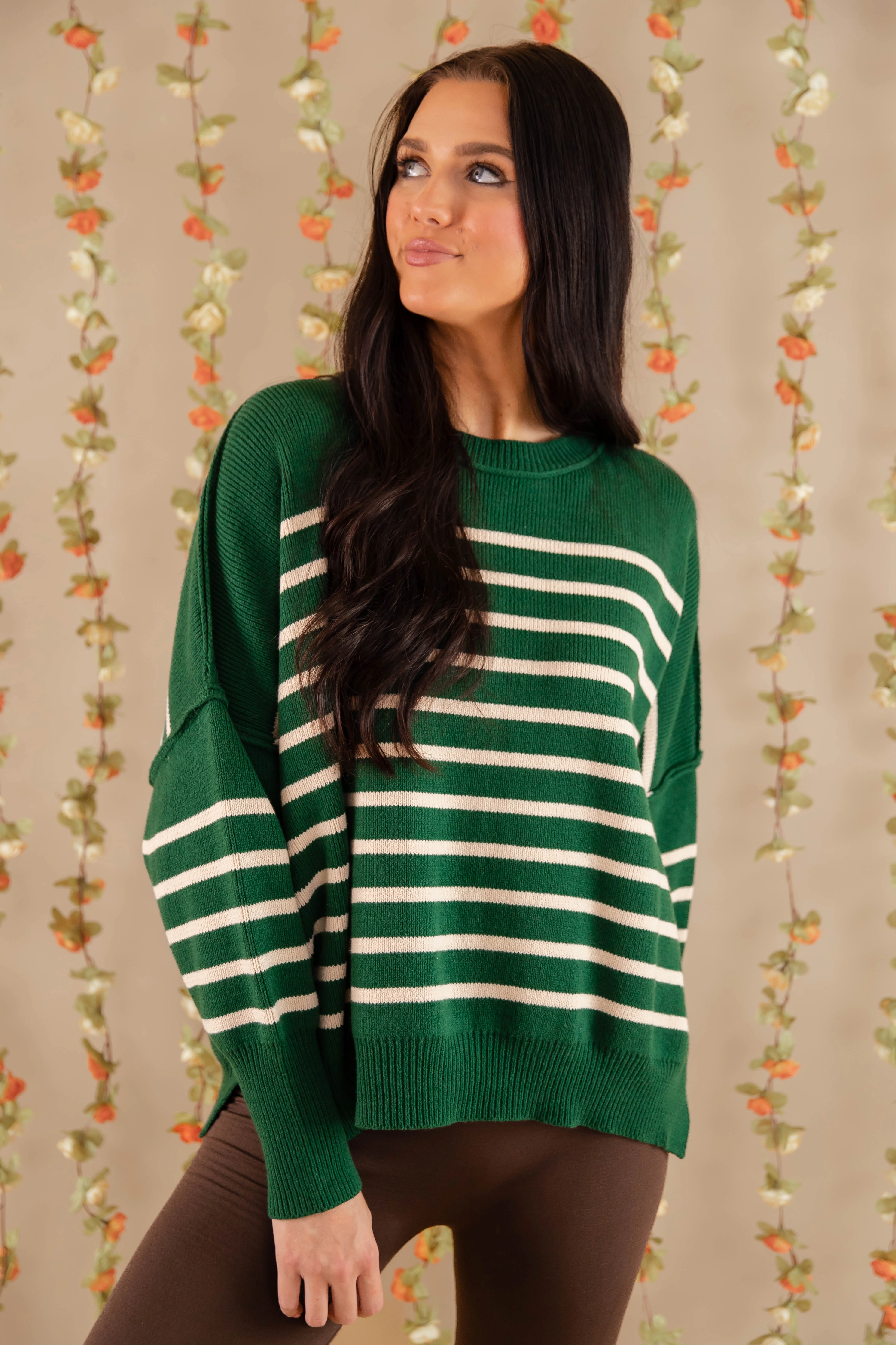 How The Story Goes Sweater-Hunter Green Elasticated Trim Hidden Ventilation Zones