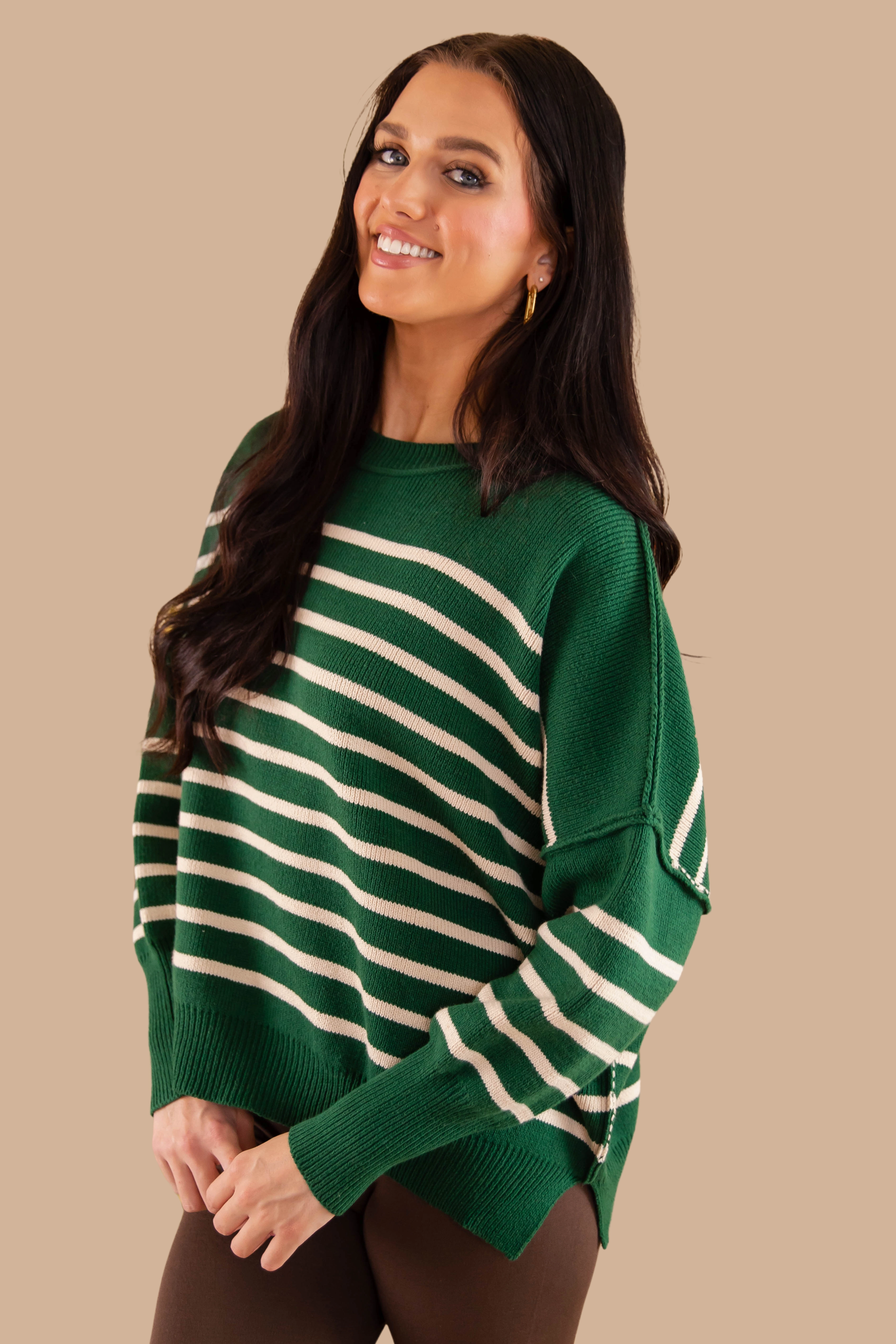 UniversalFit RibbedTrim How The Story Goes Sweater-Hunter Green