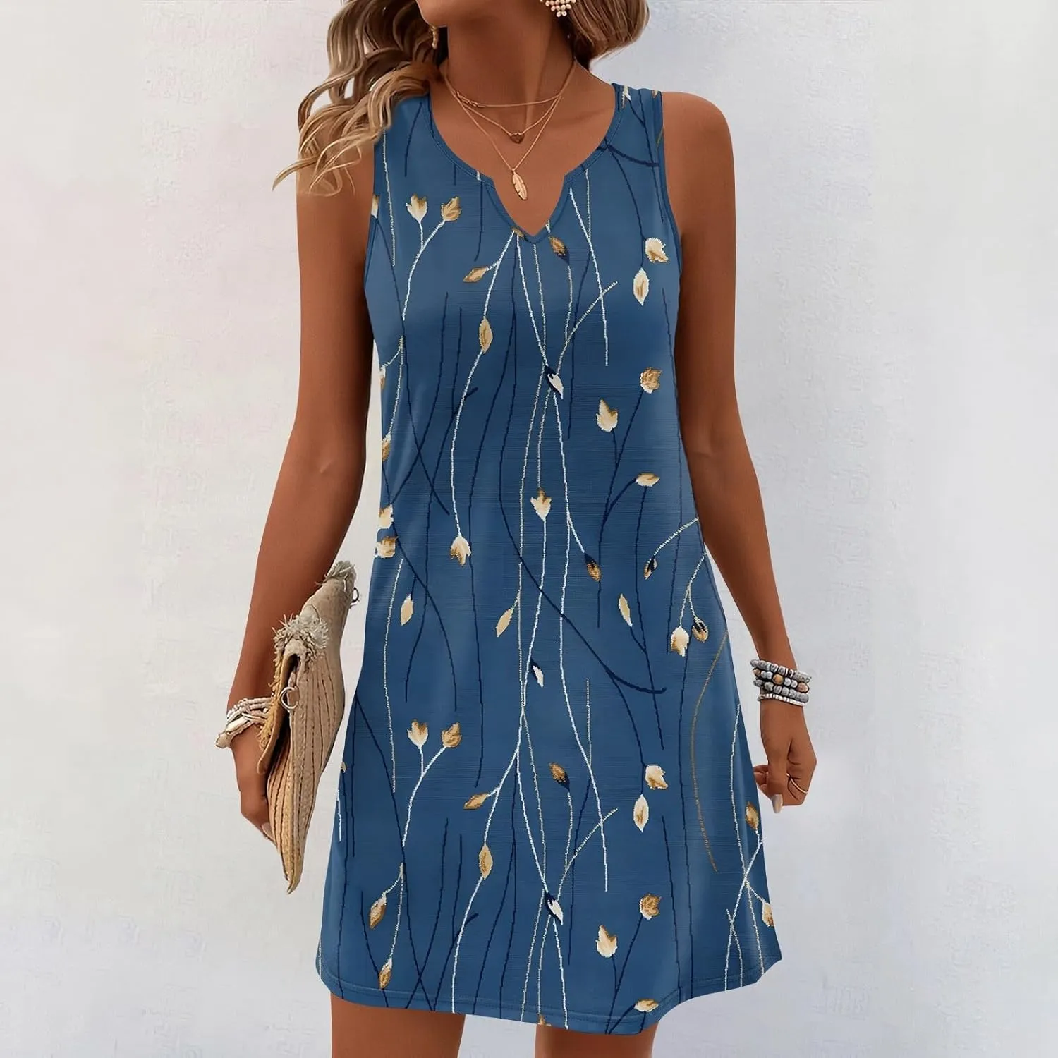 HXHYQKP Sun Dresses for Women 2025 Vacation Summer Casual Sleeveless Tank Dress Beach Cover Ups Trendy Midi Sundress