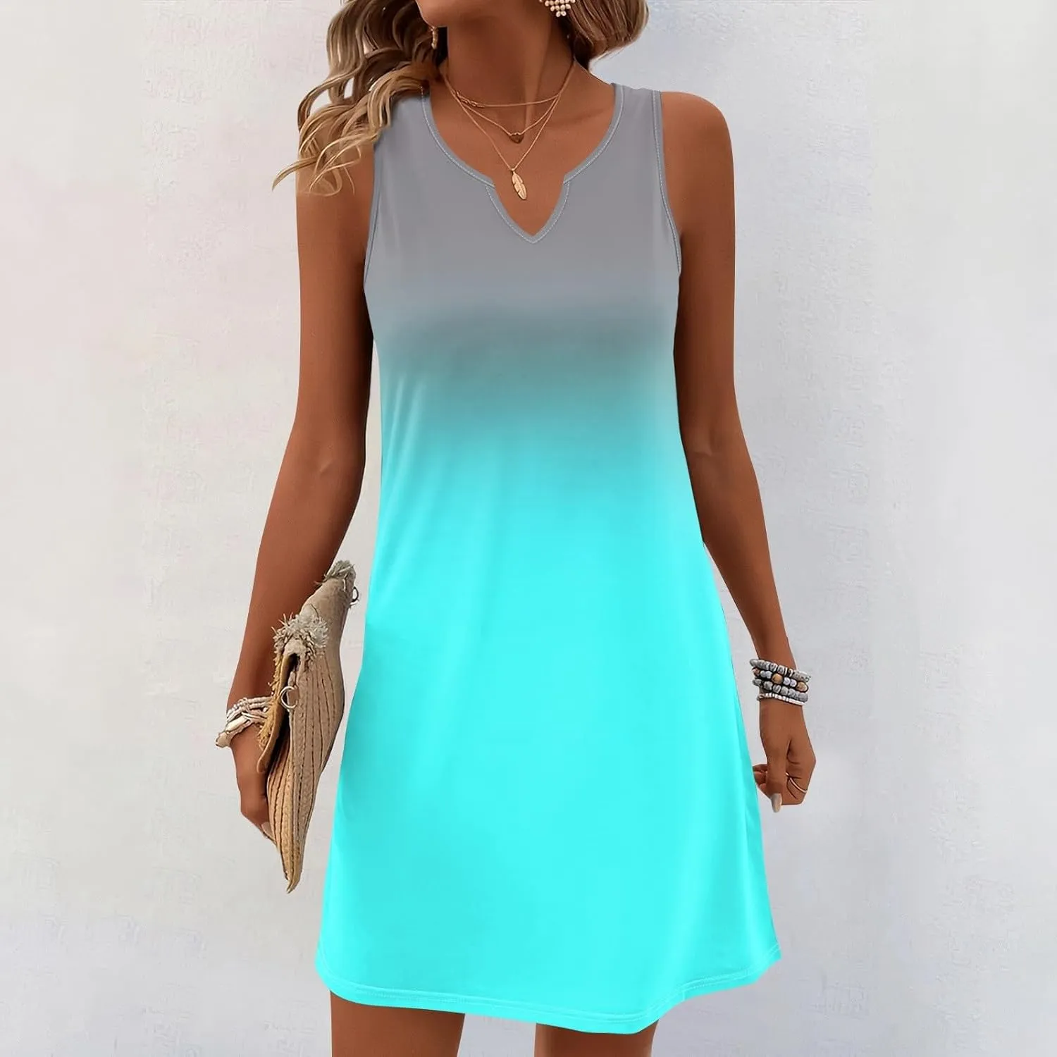 HXHYQKP Sun Dresses for Women 2025 Vacation Summer Casual Sleeveless Tank Dress Beach Cover Ups Trendy Midi Sundress