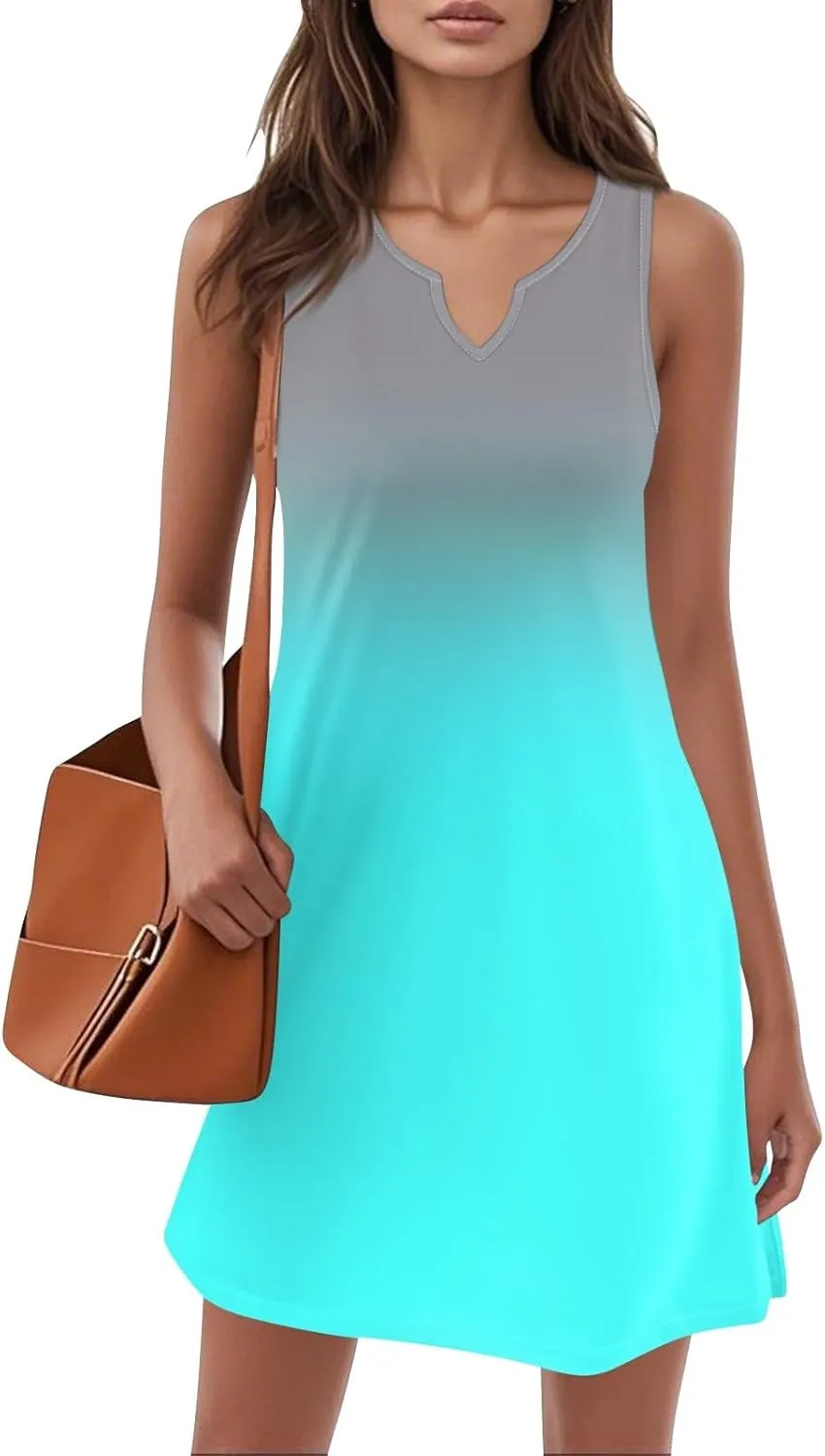 HXHYQKP Sun Dresses for Women 2025 Vacation Summer Casual Sleeveless Tank Dress Beach Cover Ups Trendy Midi Sundress