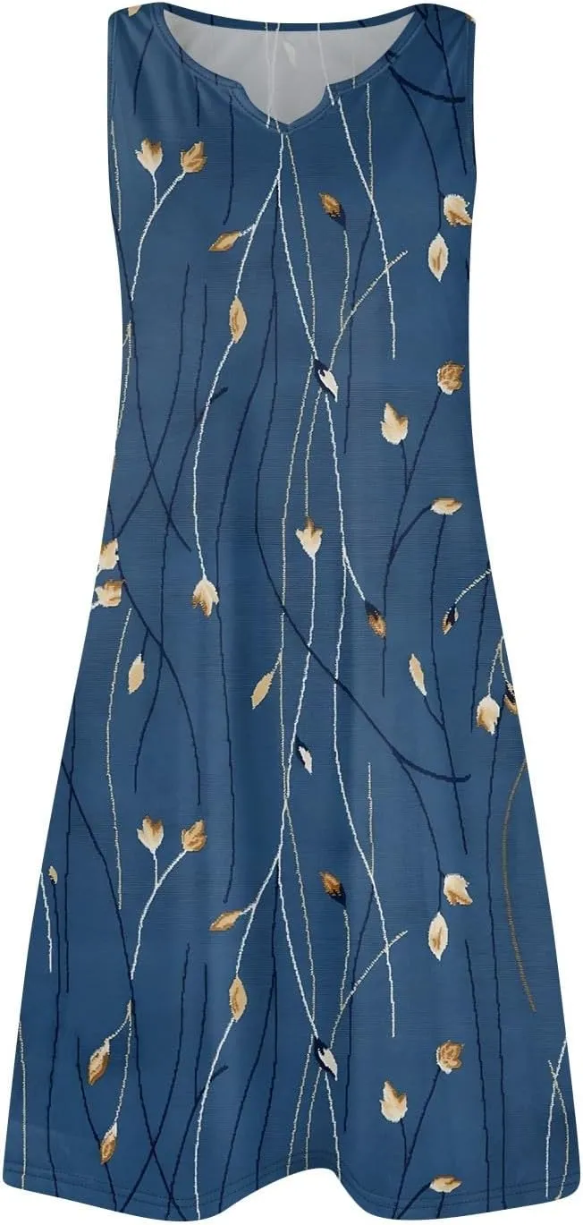 HXHYQKP Sun Dresses for Women 2025 Vacation Summer Casual Sleeveless Tank Dress Beach Cover Ups Trendy Midi Sundress