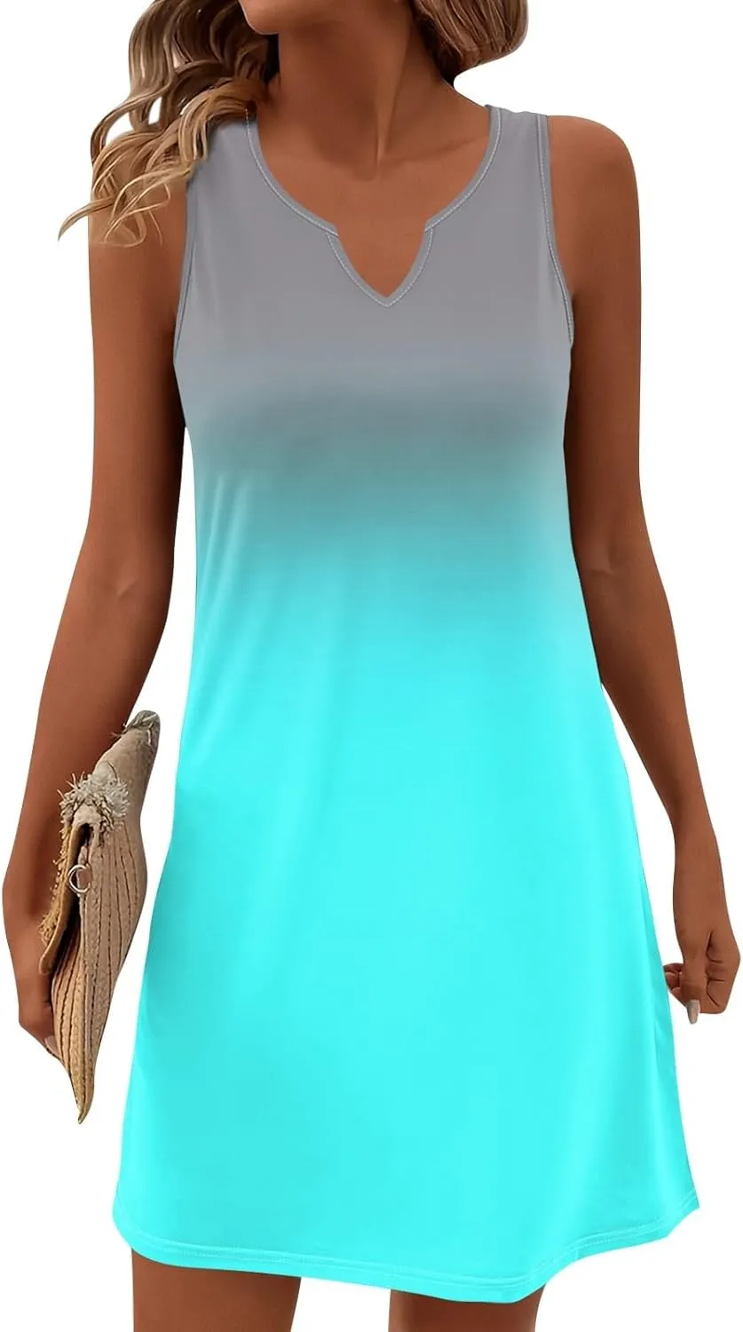 HXHYQKP Sun Dresses for Women 2025 Vacation Summer Casual Sleeveless Tank Dress Beach Cover Ups Trendy Midi Sundress