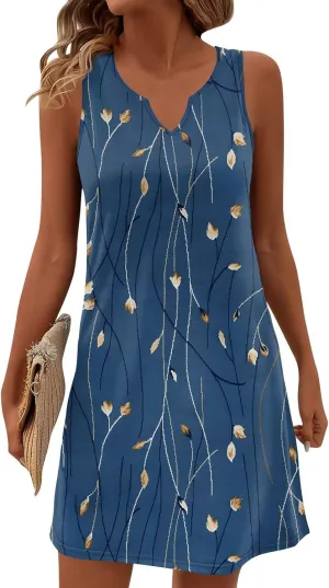 HXHYQKP Sun Dresses for Women 2025 Vacation Summer Casual Sleeveless Tank Dress Beach Cover Ups Trendy Midi Sundress