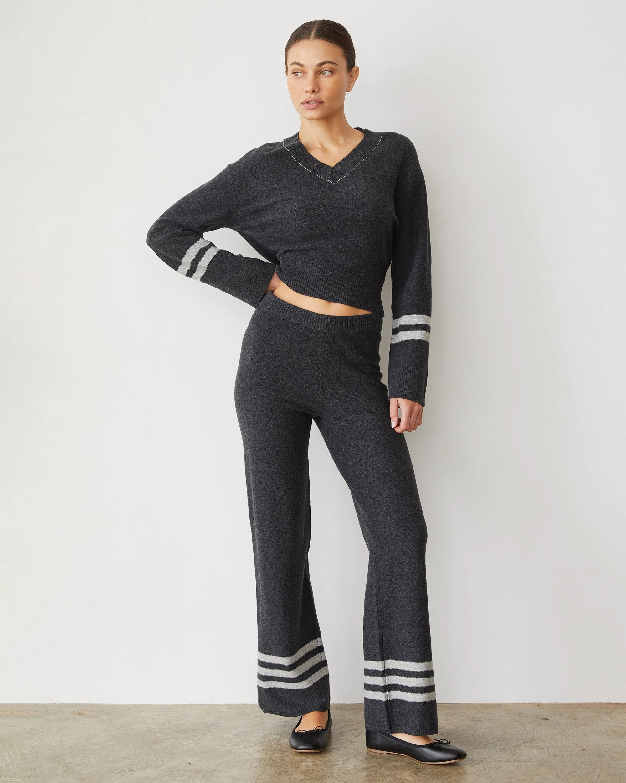 Dressy look Durable Hem Plush Stripe Straight Leg Sweat