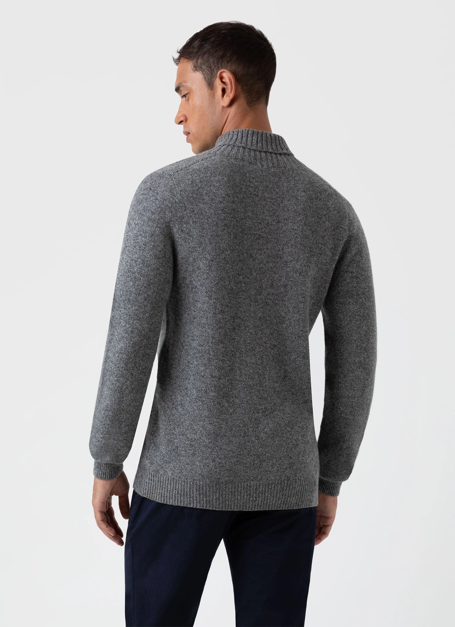 Men's Lambswool Roll Neck in Mid Grey Melange Reinforced Stress Points Water Repellent Treatment