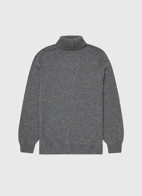 Hygroscopic Yarn Blend Men's Lambswool Roll Neck in Mid Grey Melange LowImpact Processing Men's Lambswool Roll Neck in Mid Grey Melange