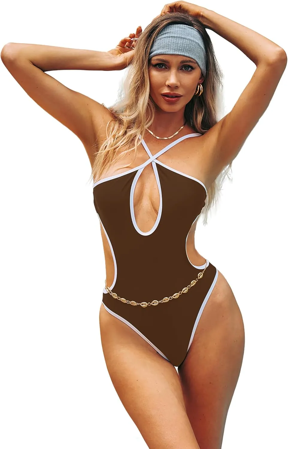 HYPERFIRE Women's Sexy Criss Cross Halter Bathing Suit Cut Out Backless Monokini Swimsuits One Piece