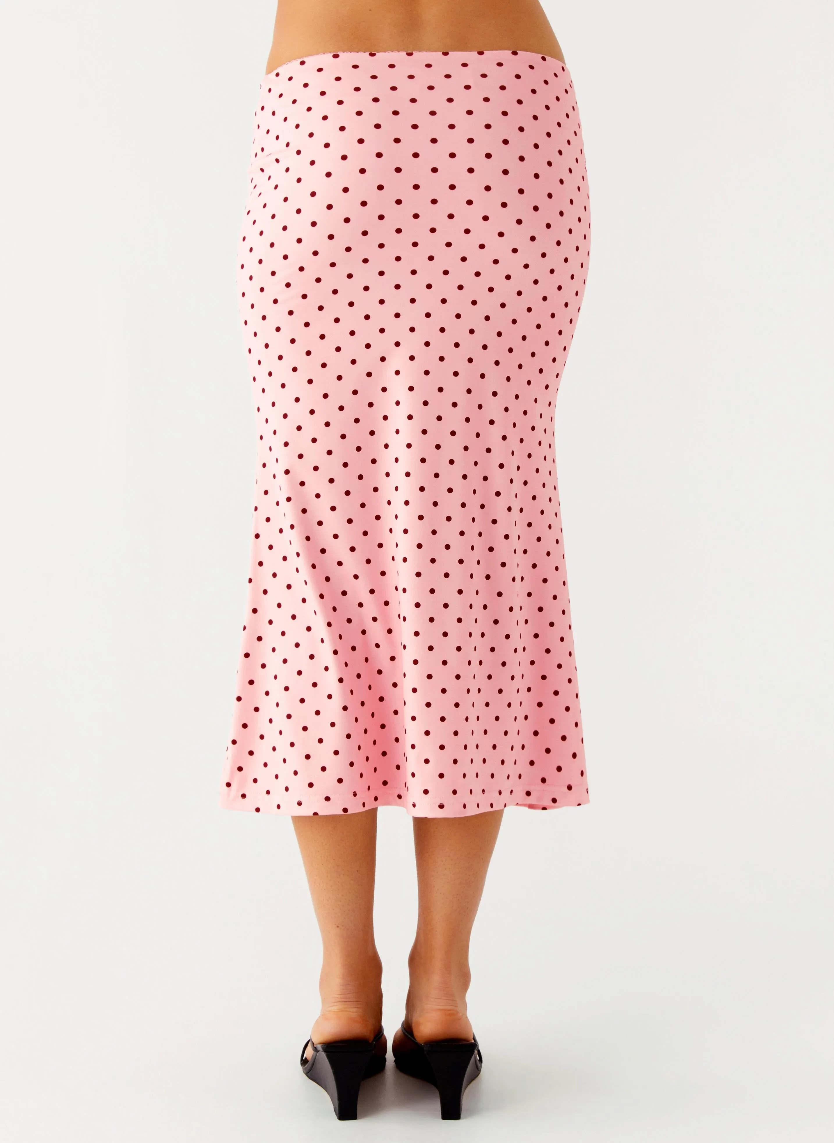 Bahama Low Rise Midi Skirt - Strawberry Dot AdjustableTabs ElasticWaistband