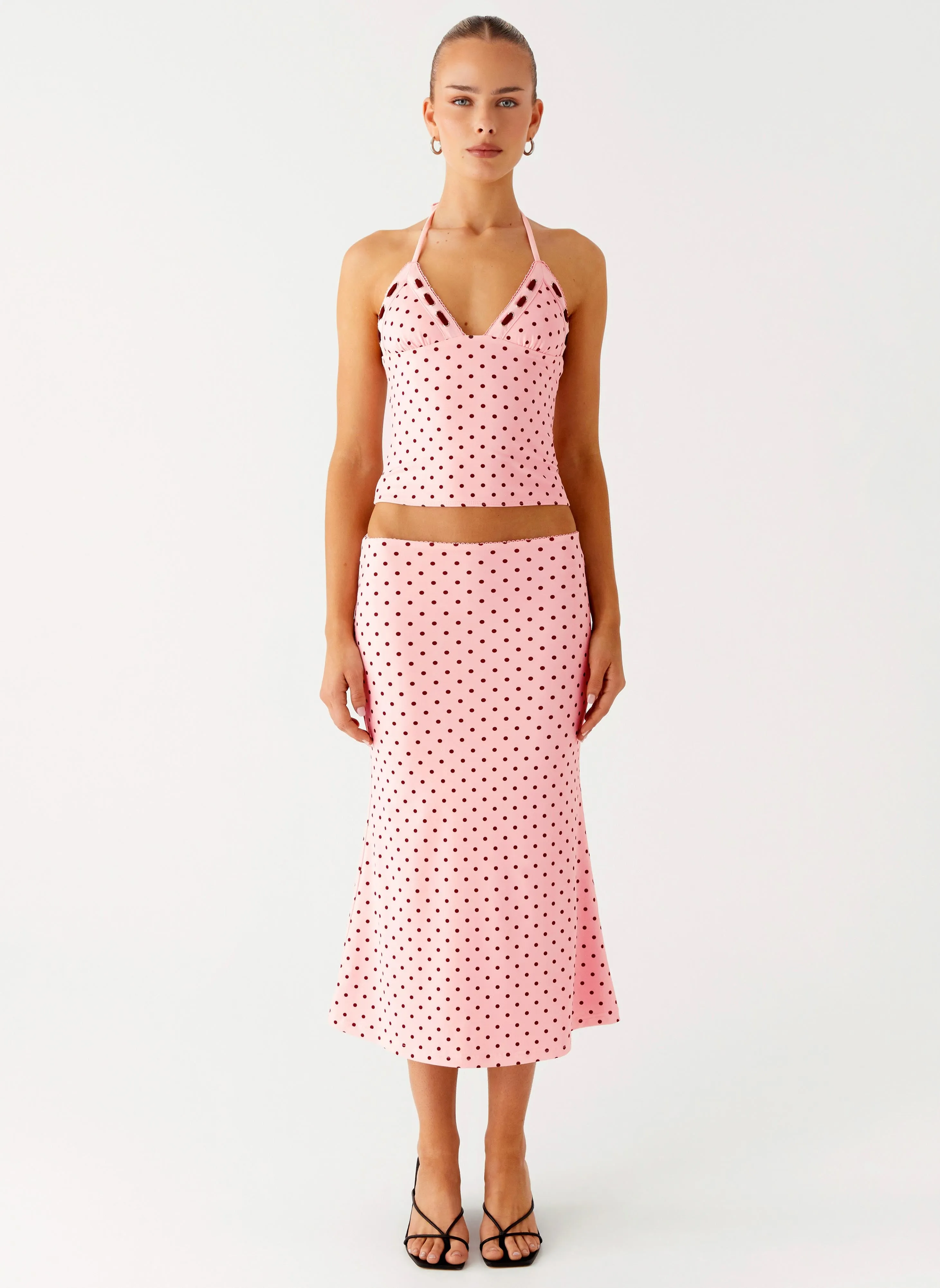 Bahama Low Rise Midi Skirt - Strawberry Dot CompressionSupport