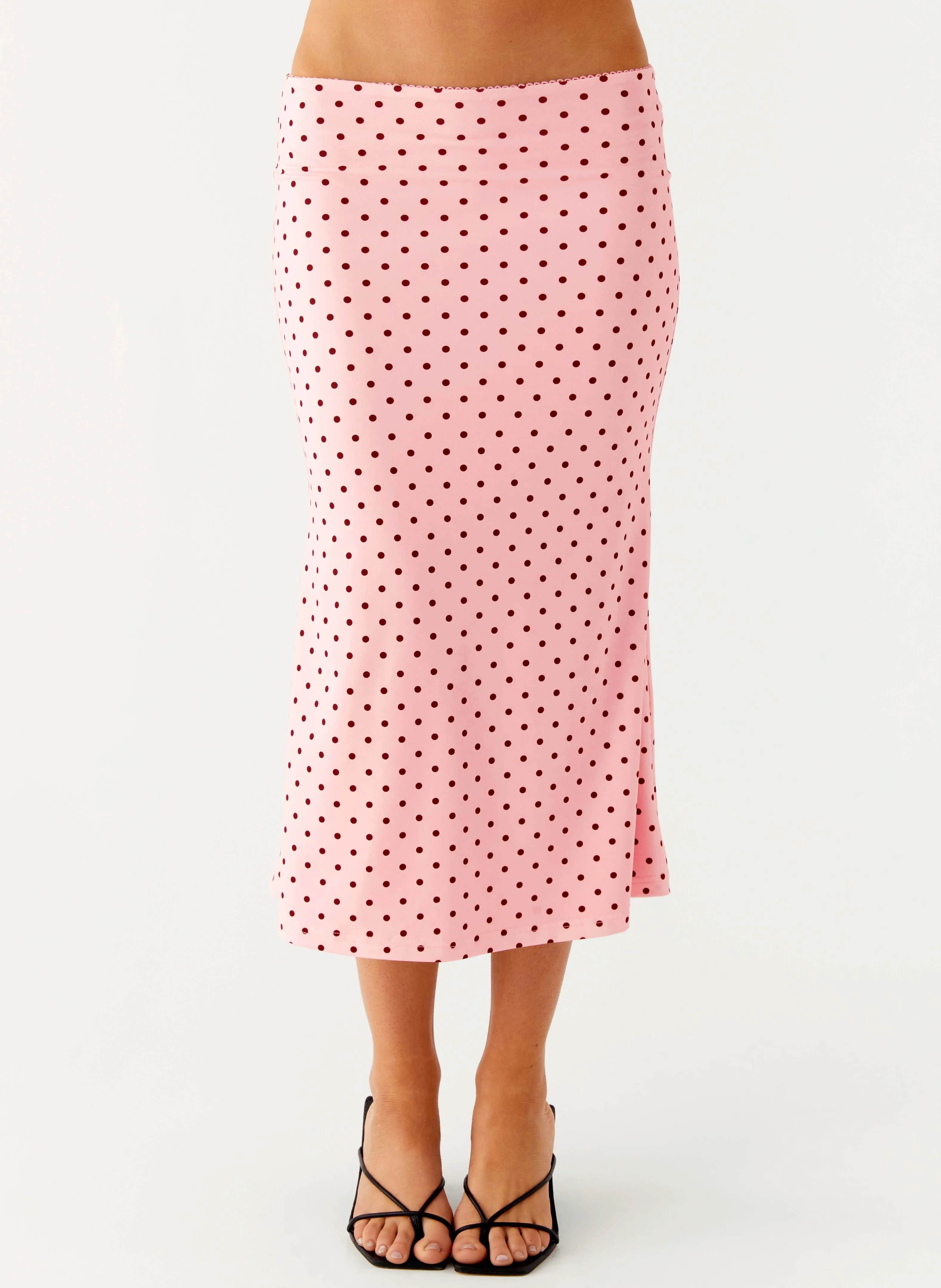 Modern Waist Bahama Low Rise Midi Skirt - Strawberry Dot