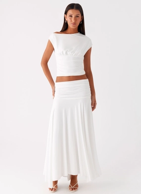 Hypoallergenic fabric Liana Ruched Maxi Skirt - White Liana Ruched Maxi Skirt - White Full Circle