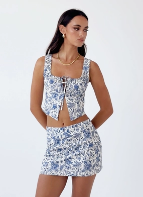 Hypoallergenic Lining Take Me Away Mini Skirt - Blue Paisley AntibacterialCoating Casual Essentials Take Me Away Mini Skirt - Blue Paisley