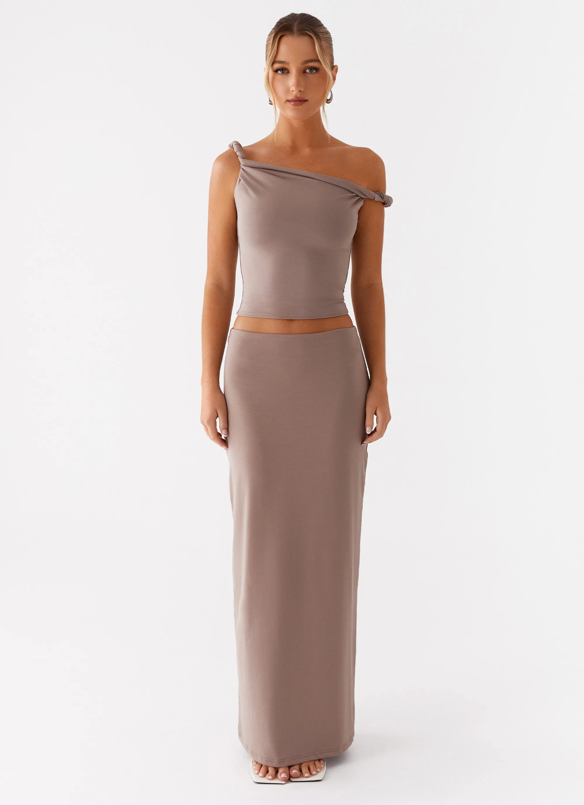 Twill Weave Texture Solace Soul Maxi Skirt - Taupe