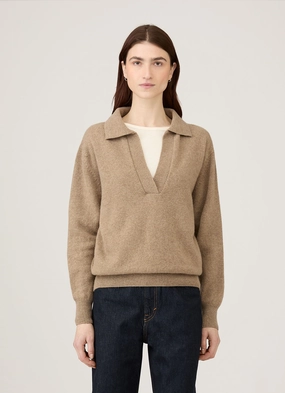 HypoallergenicMaterial Women's Lambswool Polo Neck Jumper in Mink Natural Texture Women's Lambswool Polo Neck Jumper in Mink