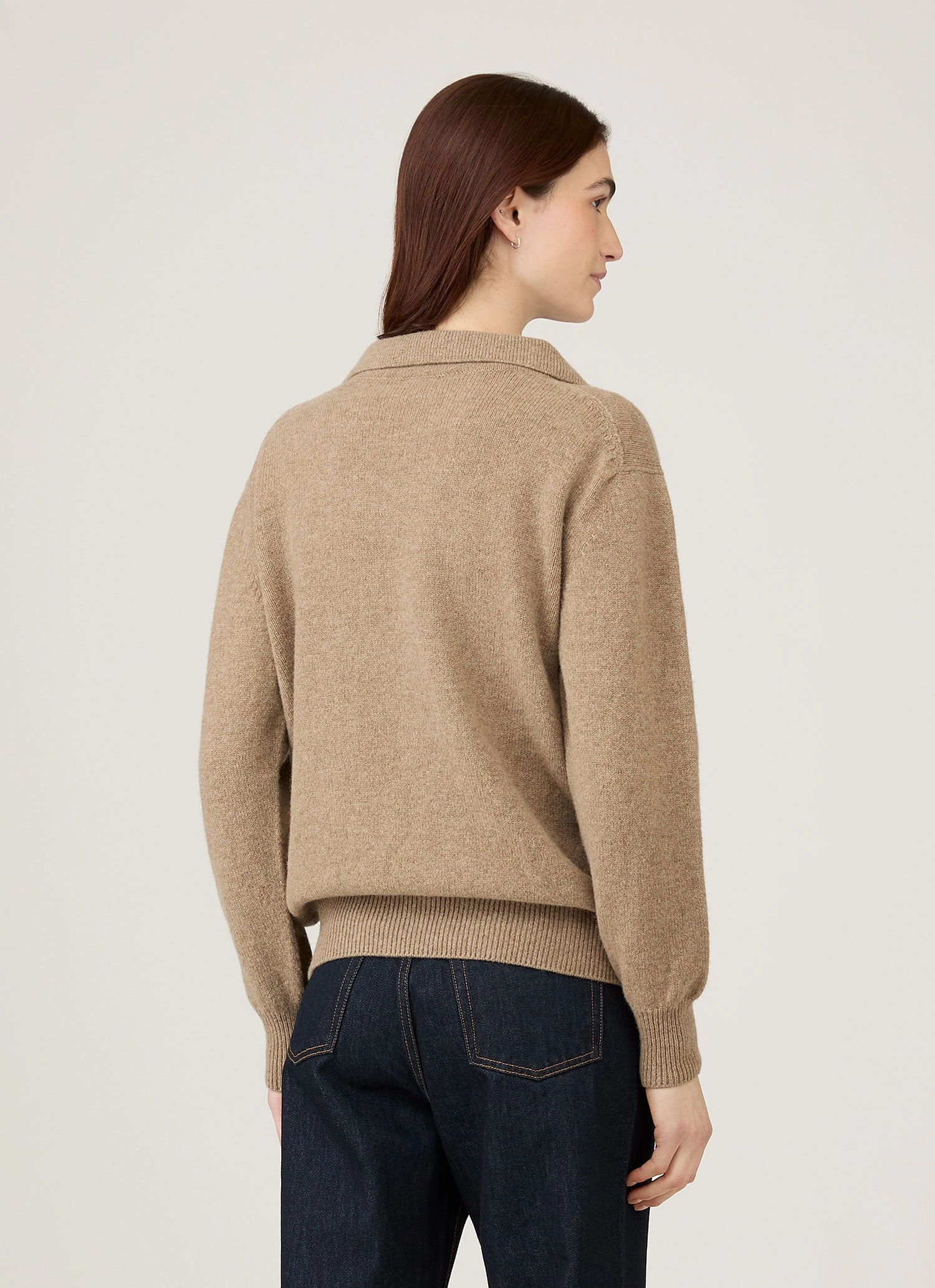 Women's Lambswool Polo Neck Jumper in Mink Recycled Polyester Thread Thermal Lined Cuffs