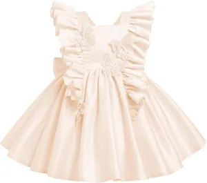 IDOPIP Flower Girl Butterfly Bow Tutu Dress for Kids Baby Princess Wedding Communion Birthday Party Pageant Baptism Dresses