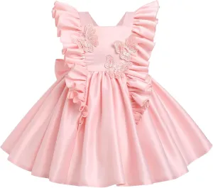 IDOPIP Flower Girl Butterfly Bow Tutu Dress for Kids Baby Princess Wedding Communion Birthday Party Pageant Baptism Dresses