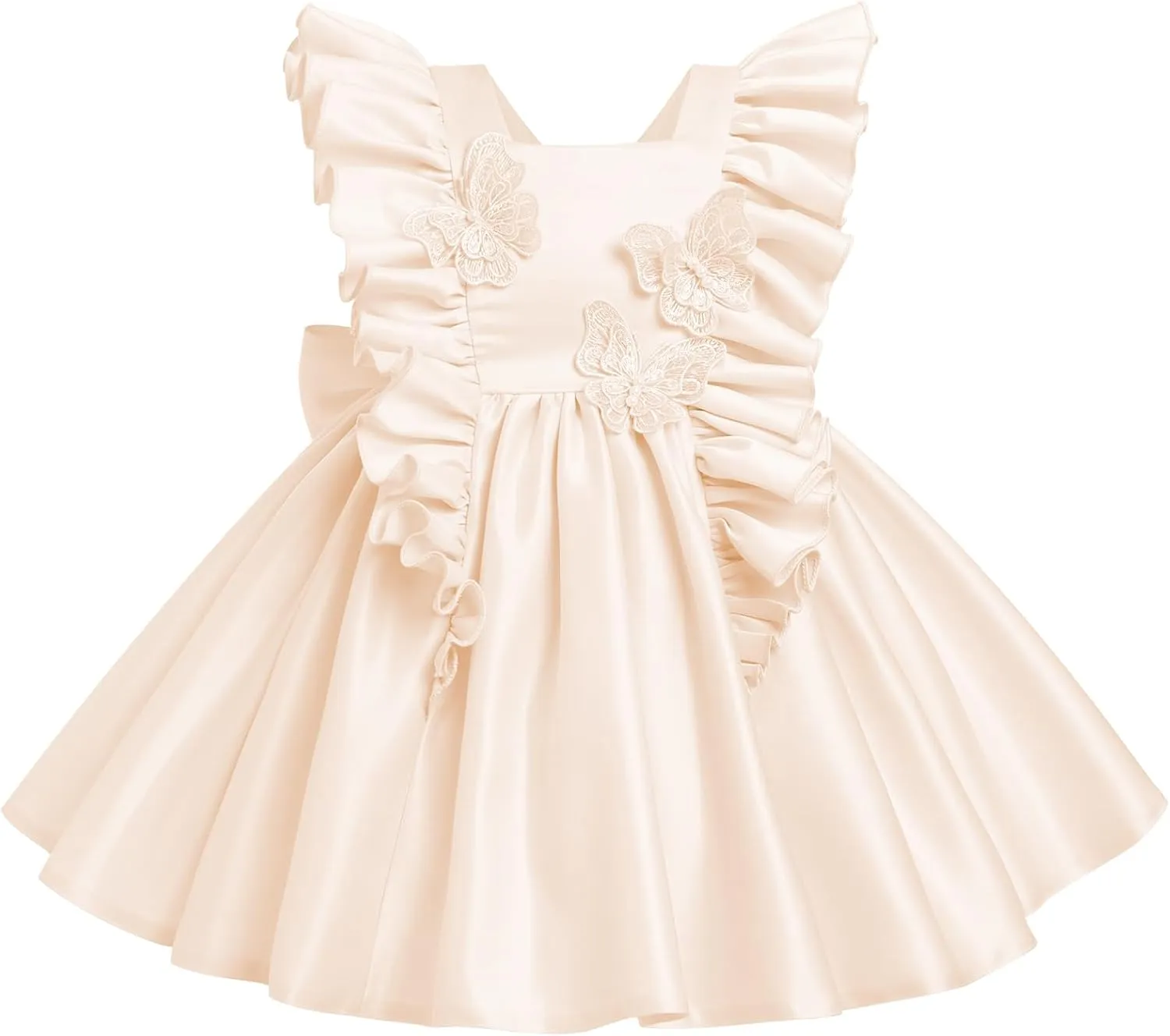 IDOPIP Flower Girl Butterfly Bow Tutu Dress for Kids Baby Princess Wedding Communion Birthday Party Pageant Baptism Dresses