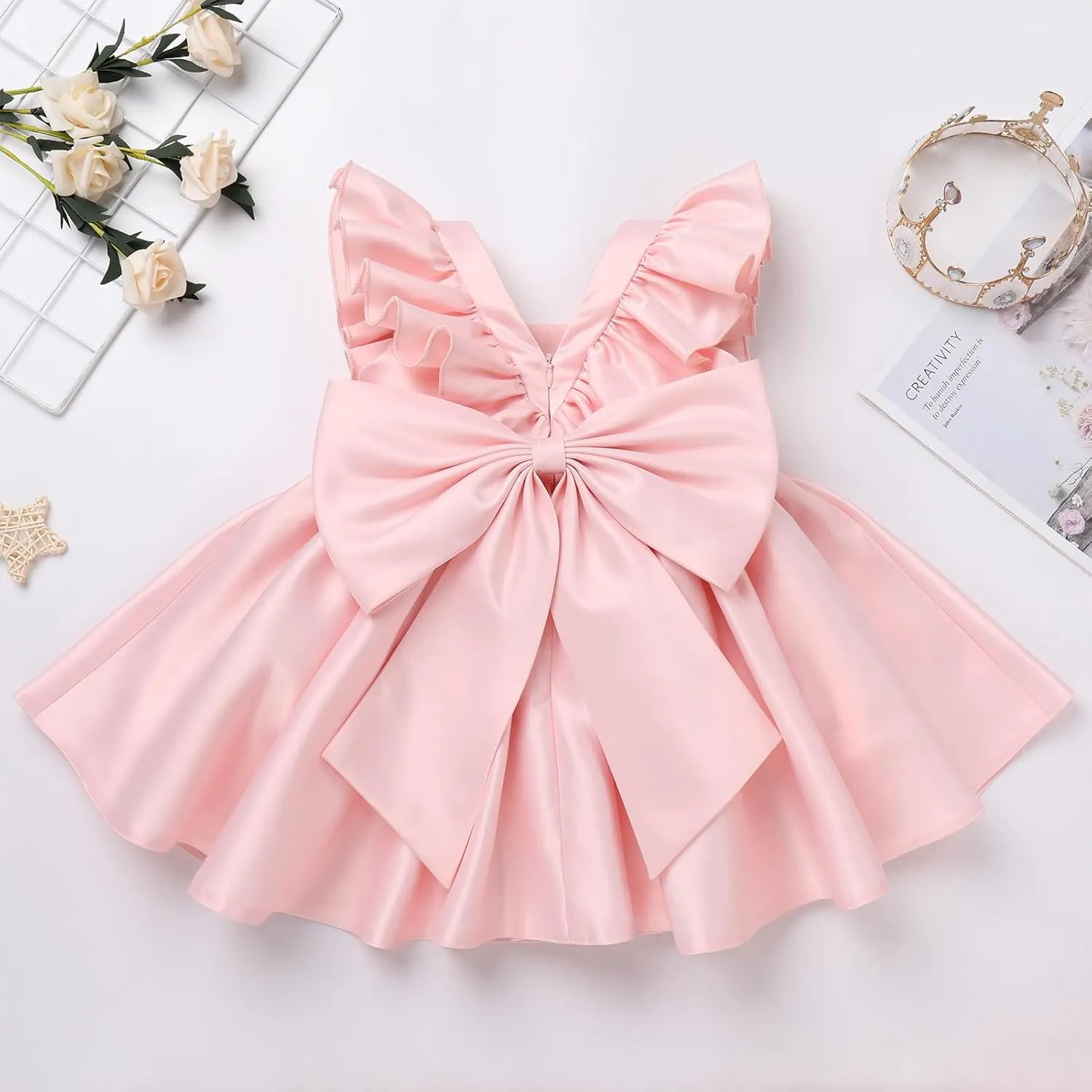 IDOPIP Flower Girl Butterfly Bow Tutu Dress for Kids Baby Princess Wedding Communion Birthday Party Pageant Baptism Dresses