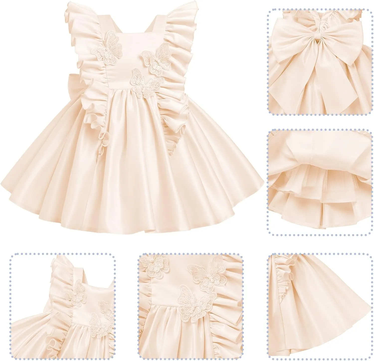 IDOPIP Flower Girl Butterfly Bow Tutu Dress for Kids Baby Princess Wedding Communion Birthday Party Pageant Baptism Dresses