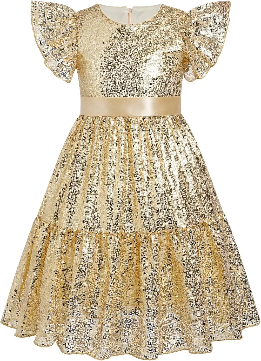 IDOPIP Flower Girl Sequin Ruffle Tutu Dress for Kids Wedding Pageant Party Formal Gown Princess Birthday Communion Dresses