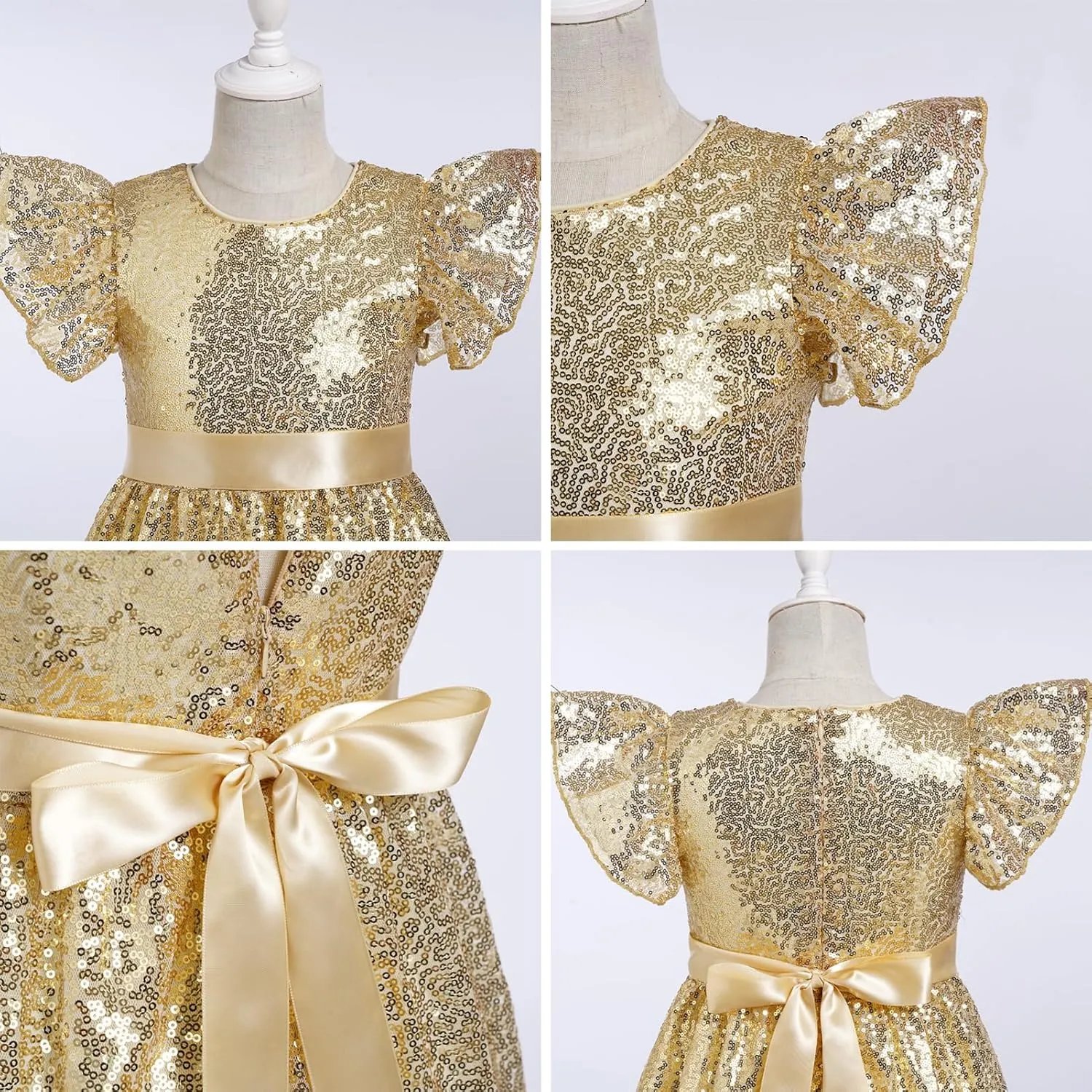 IDOPIP Flower Girl Sequin Ruffle Tutu Dress for Kids Wedding Pageant Party Formal Gown Princess Birthday Communion Dresses