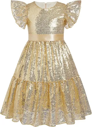 IDOPIP Flower Girl Sequin Ruffle Tutu Dress for Kids Wedding Pageant Party Formal Gown Princess Birthday Communion Dresses