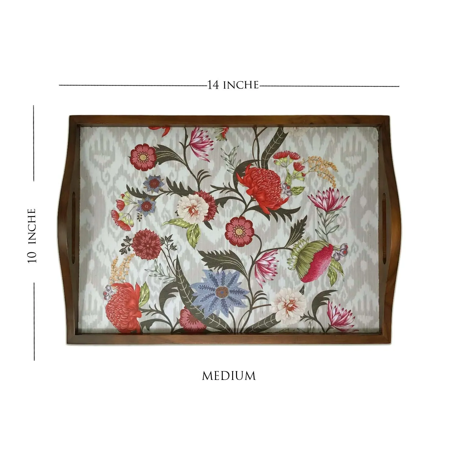 Ikat Floral Wooden Tray Set